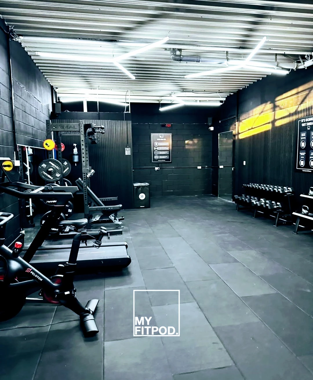 Close-up of Peloton equipment inside myfitpod private studio, Milton Keynes.