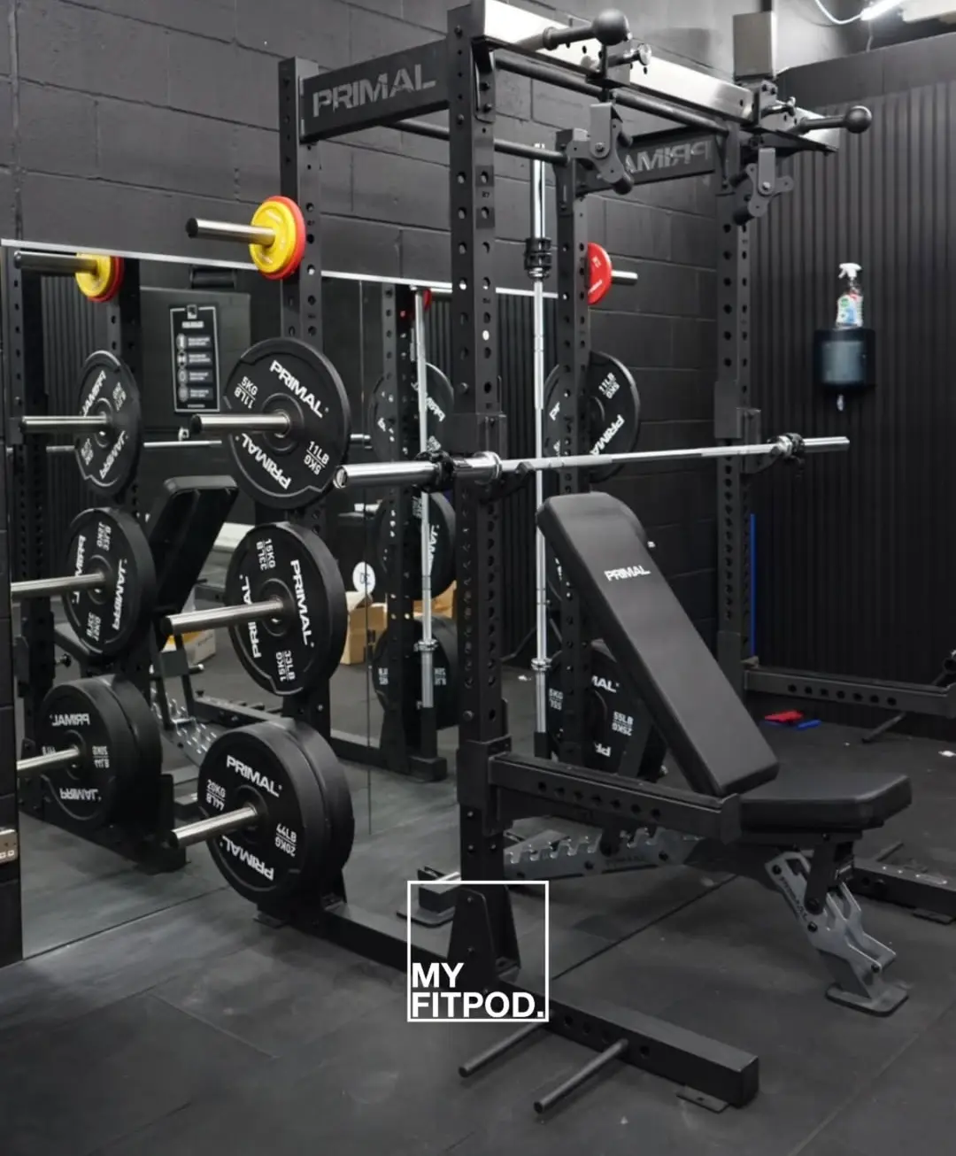 Rack of dumbbells and kettlebells in the myfitpod private studio, Milton Keynes.